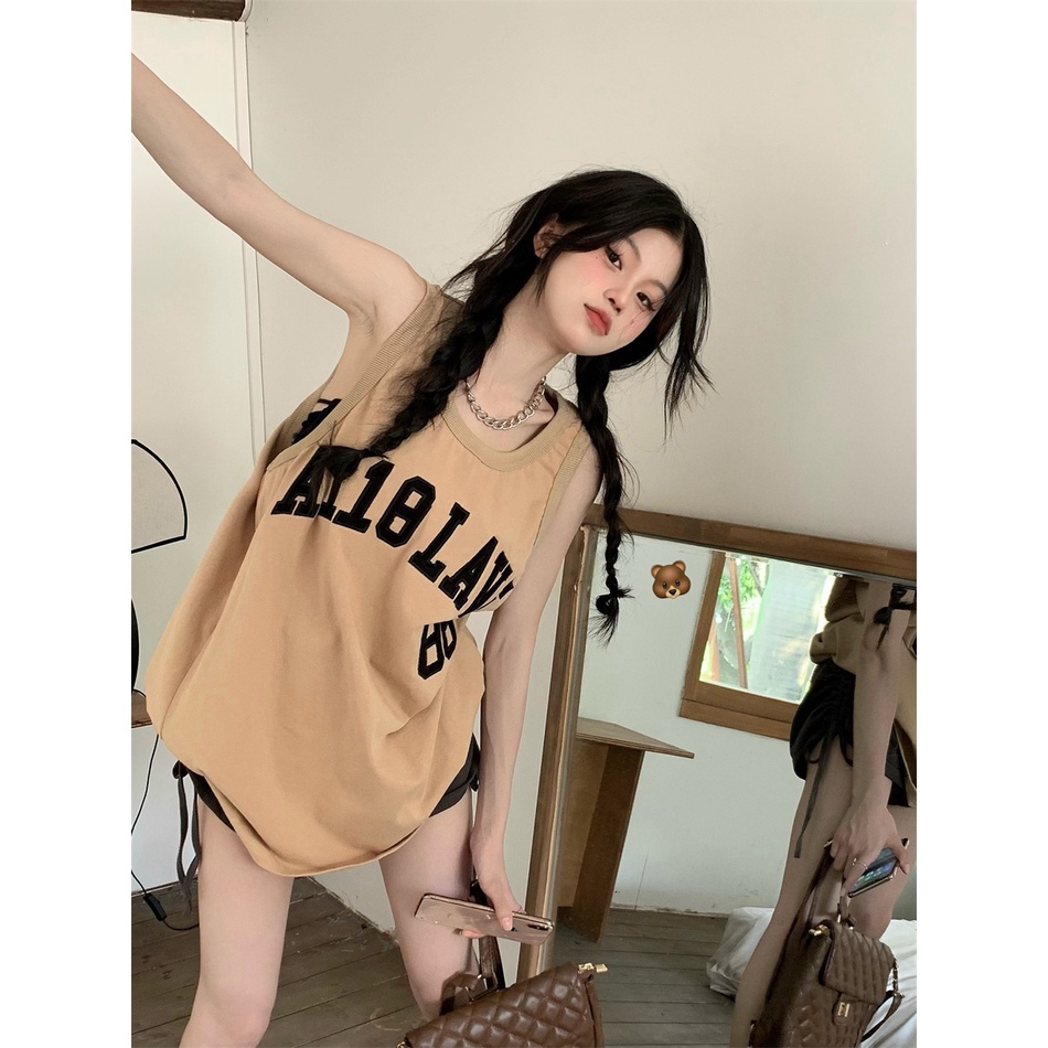 Áo Thun Không Tay Dáng Rộng In Chữ Thời Trang Mùa Hè Dành Cho Nữ