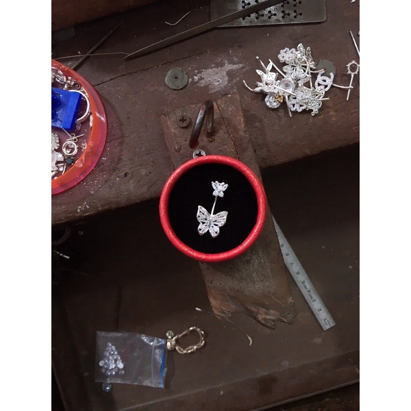 Khuyên rốn bạc chuẩn 2 con bướm