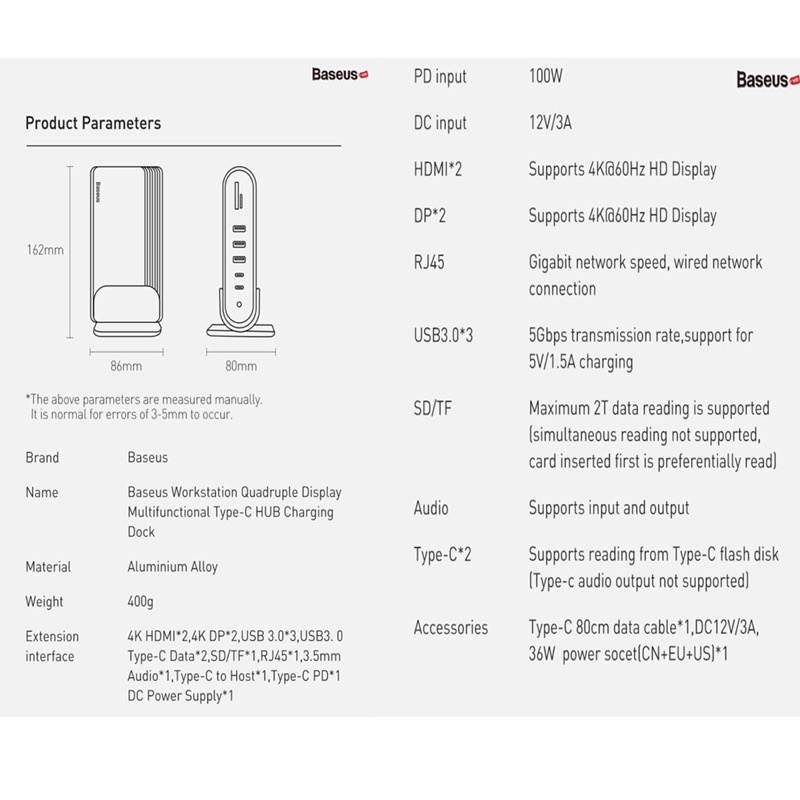 Hub chuyển đổi đa năng 16 trong 1 Baseus Working Station Four-Screen Multifunctional Type-C HUB Adapter(Xuất 4 màn hình)