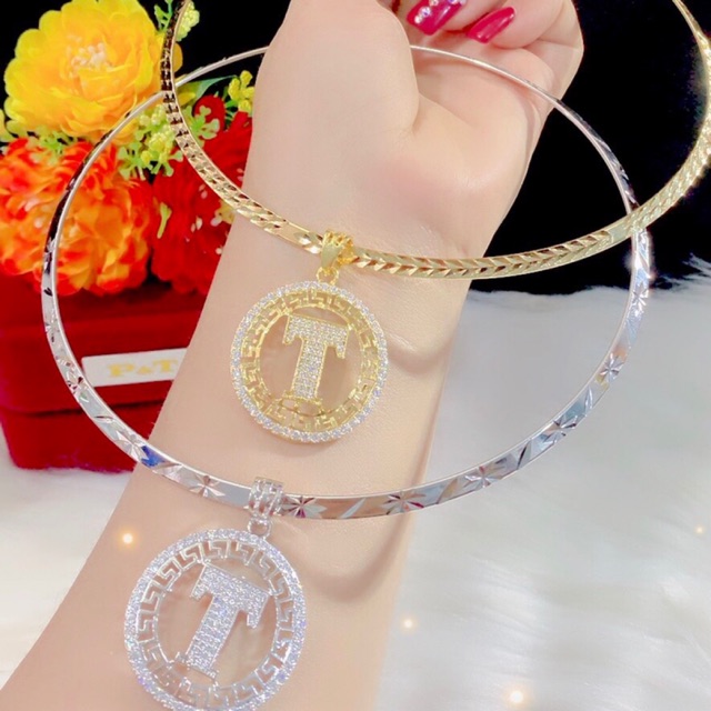 Kiềng cổ mặt chữ T màu vàng 18 màu bạch kim cao cấp