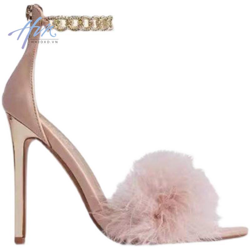 Giày Cao Gót Quai Xích Phối Lông Kim Loại Mx2022 Thời Trang Cho Nữ