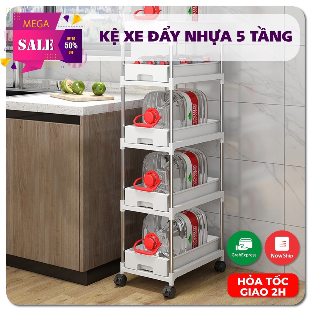 Kệ đựng đồ đa năng có bánh xe đẩy spa nhựa 3 tầng 4 tầng có ngăn kéo chuyên dụng