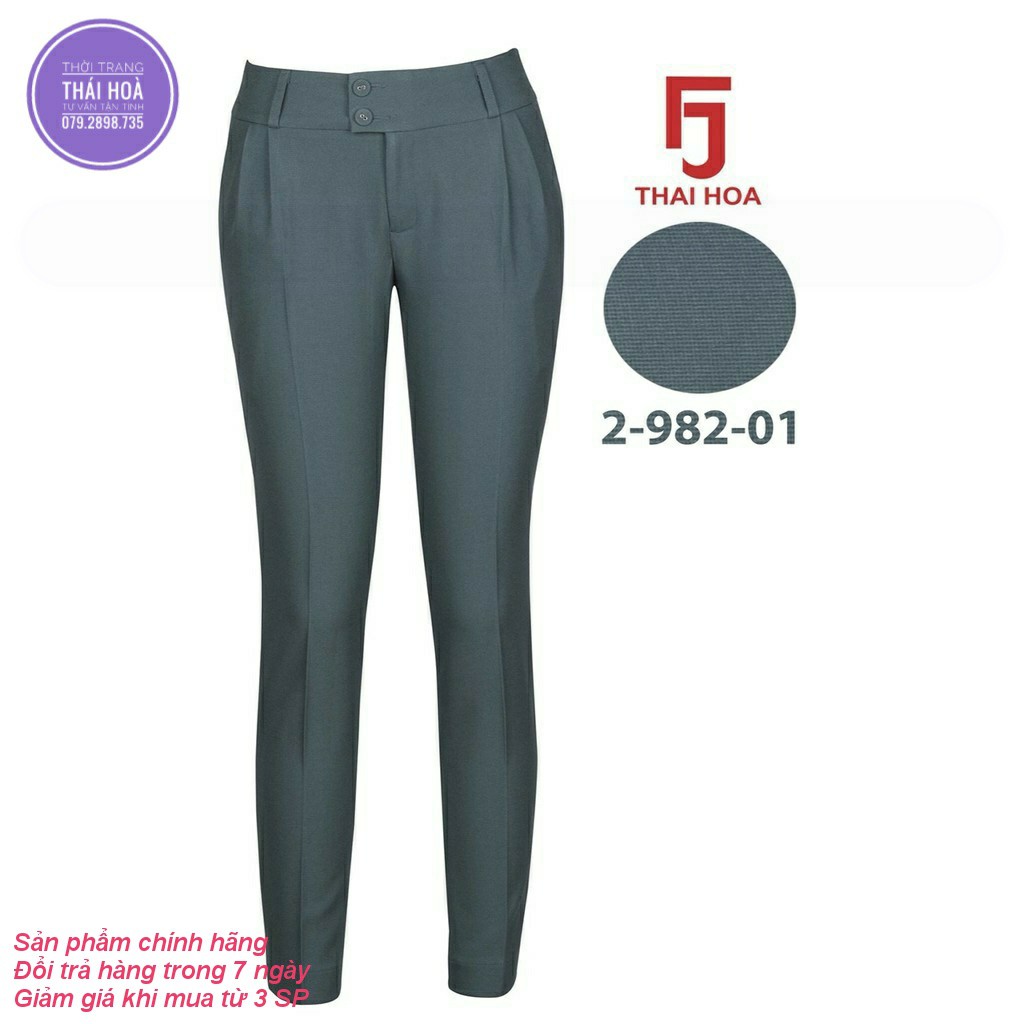 THÁI HOÀ CHÍNH HÃNG Quần 9 tấc màu xanh ngọc vải dày mềm co giãn