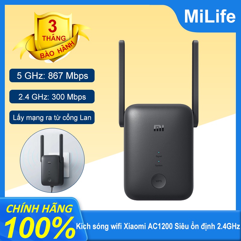 Kích sóng wifi Xiaomi AC1200 Siêu ổn định 2.4GHz 5GHz 1200Mbps Quốc Tế