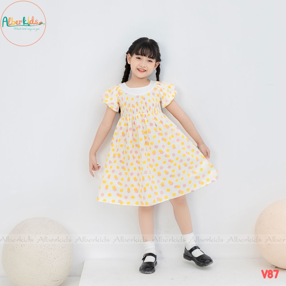 Váy cho bé gái ALBER KIDS  hoạ tiết chấm bi  xinh đẹp Vanila Dress cho trẻ em 2,3,4,5,6,7,8,9,10,11,12 tuổi [V87]