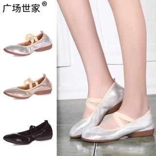 Mùa hè đế mềm nữ vuông giày khiêu vũ vàng bạc microfiber oxford giày khiêu vũ đế mềm dây đeo chéo một mảnh lô hàng