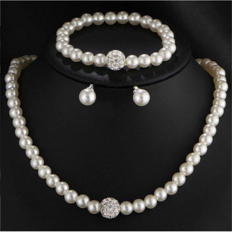 Bộ trang sức nữ vòng cổ vòng tay bông tai ngọc trai nhân tạo 3 món phong cách hàn quốc mẫu mới nhất