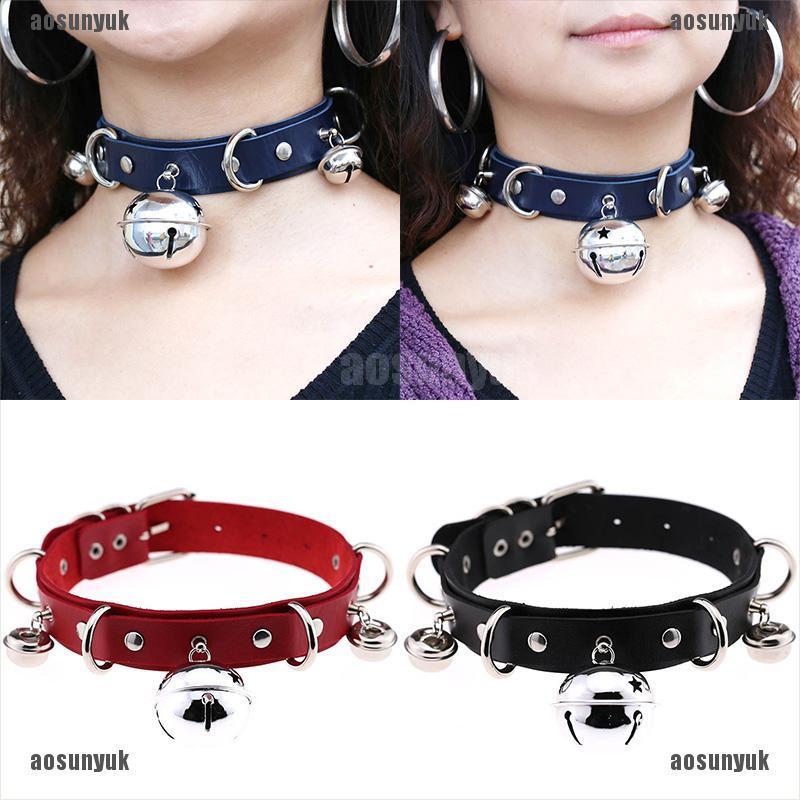 Vòng cổ choker da đính chuông phong cách punk quyến rũ dành cho nữ