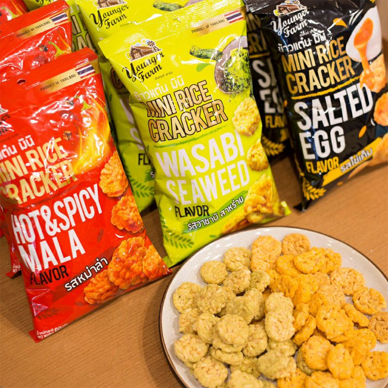 Snack Cơm Cháy YOUNGER FARM Thái Lan 60g Vị Trứng Muối - Kem Chua Hành - Phô Mai - Bánh Cốm Gạo Younger Farm