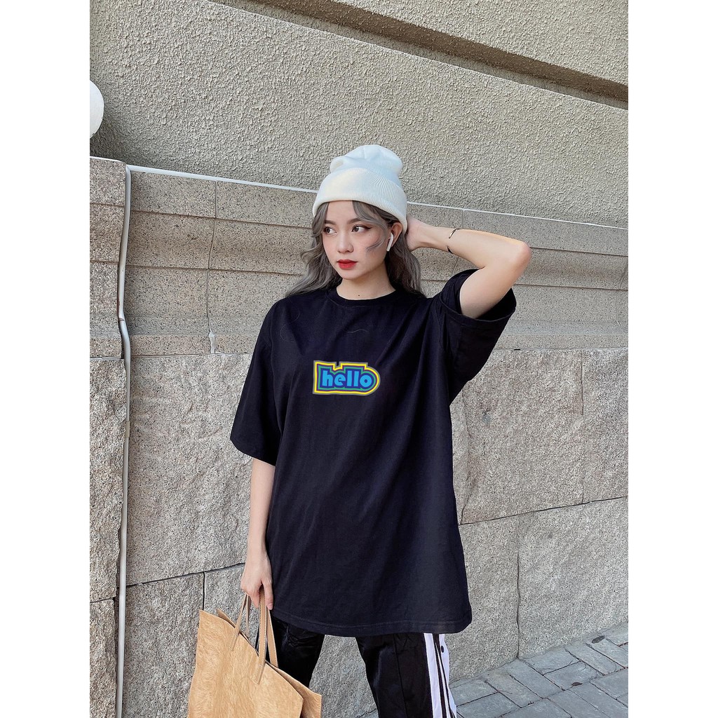 Áo phông nam nữ tay lỡ Unisex áo thun form rộng cotton 100% thoáng mát Oversize in hình Hello_Ap18 | BigBuy360 - bigbuy360.vn