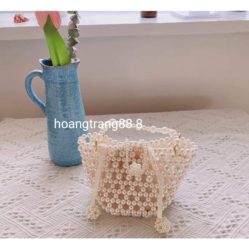 Túi xách tay kết hạt cườm giả ngọc trai handmade thời trang