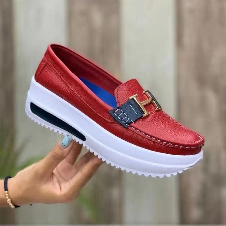 Giày búp bê mũi tròn đế xuồng đính kim loại thời trang cho nữ Size 35-43