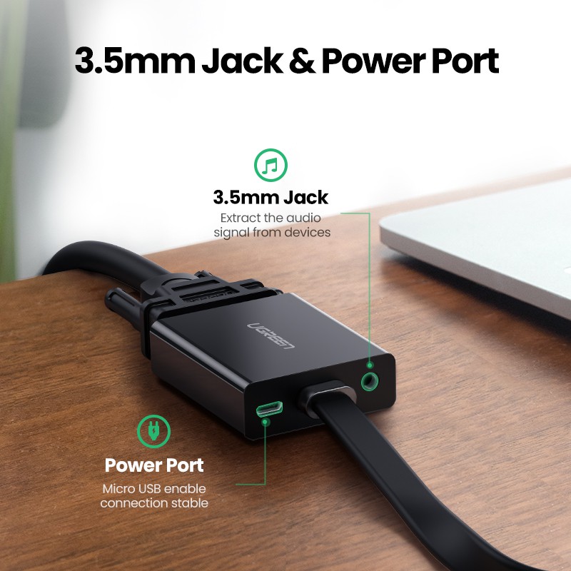 Bộ chuyển đổi UGREEN từ cổng HDMI sang VGA có giắc cắm 3.5mm 1080p