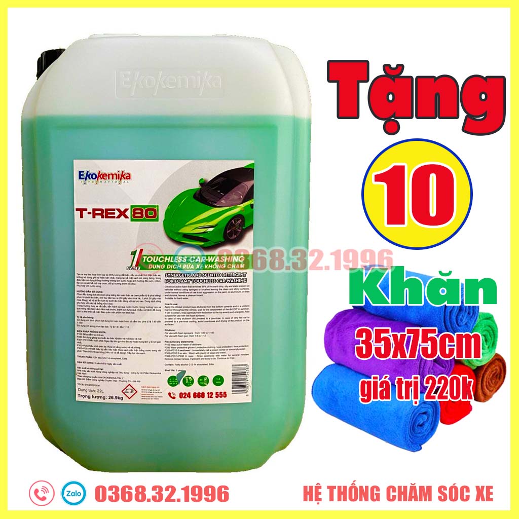 Dung Dịch Rửa Xe Không Chạm, Nước Rửa Xe Ô tô Xe Máy Ekokemika Bio T-rex80 22L (Tặng 10 Khă 35x75cm)