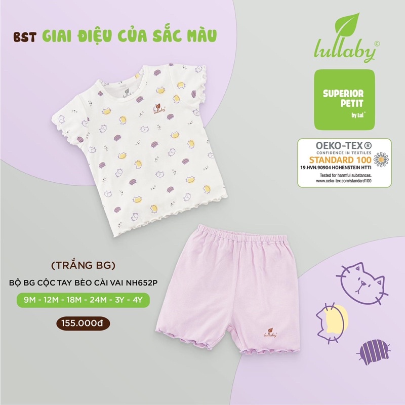 Bộ quần áo bé gái cộc tay bèo Petit Lullaby [NH652P]