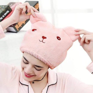 Khăn mũ tắm trùm đầu làm khô tóc hình gấu cute 26cm