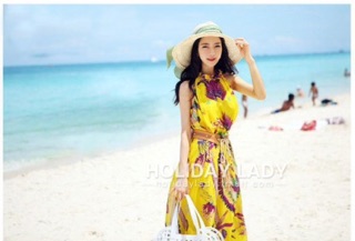 Đầm maxi vàng đầm dài hoa vàng