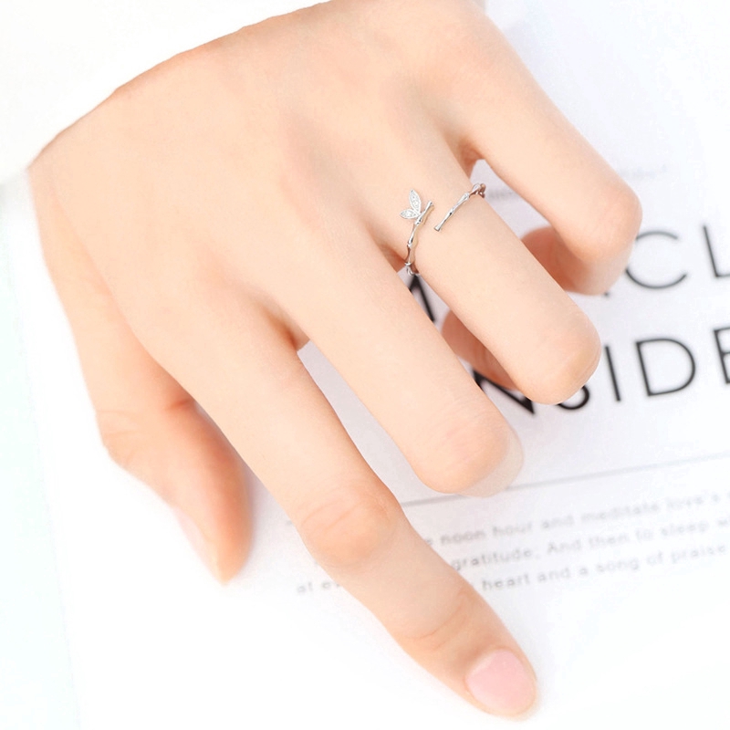Exquisite Nhẫn hình đốt tre đính đá Zircon có thể điều chỉnh sang trọng cho nữ