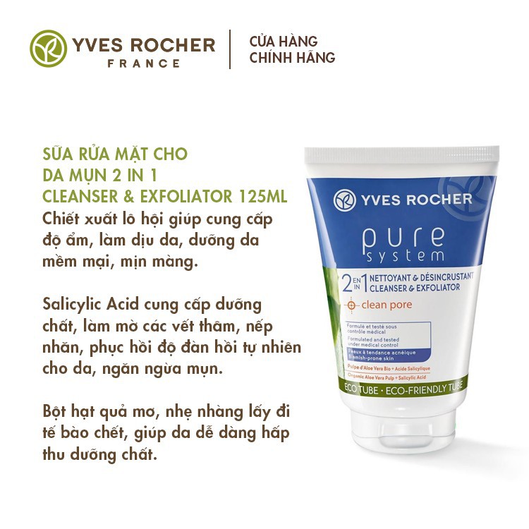 Sữa Rửa Mặt Cho Da Mụn 2 In 1 Yves Rocher 125ml (siêu sale date 2021)