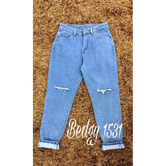 [Bigsize 26-36] Quần Baggy Rách Gối - 2 Màu Xanh Đá Đậm/Nhạt - Lưng Cao, Không Giãn