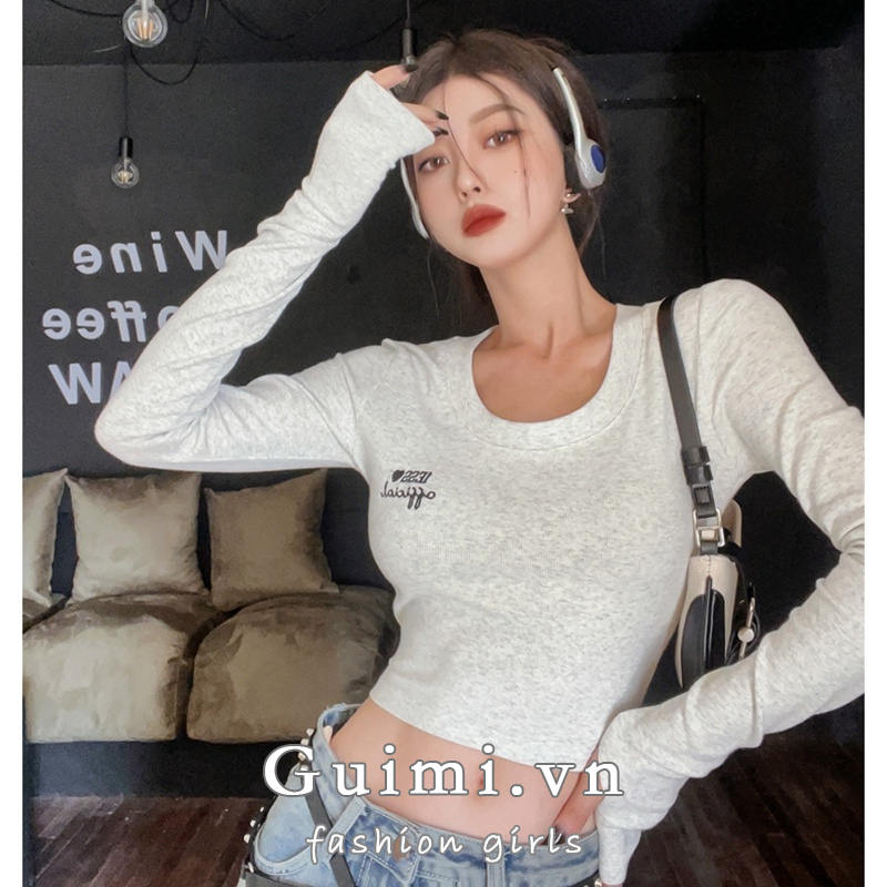 Áo Croptop Tay Dài Dáng Ôm Thời Trang Mùa Thu Cho Nữ