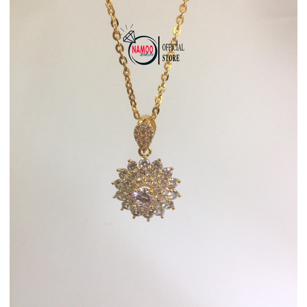 Dây Chuyền Nữ Mạ Vàng V646 mặt Hoa Đá Kết hợp Dây Xích Dài Dây 45cm