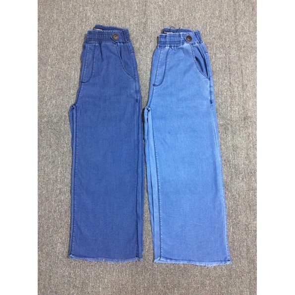 QUẦN JEANS NỮ LƯNG THUN ỐNG SUÔNG RỘNG TUA LAI HAI MÀU ĐẸP CHẤT MỀM
