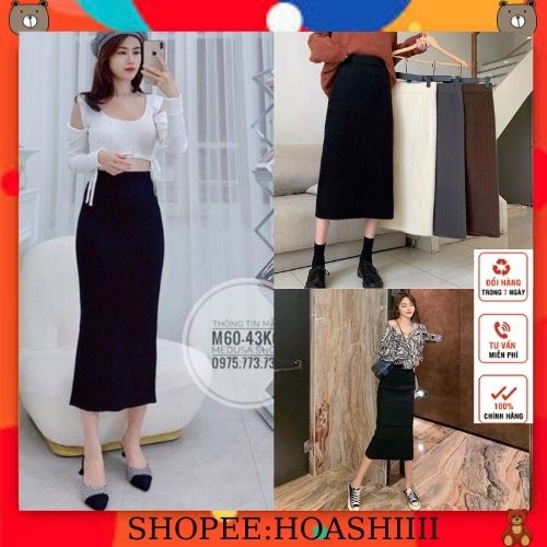 Chân váy len đũa dài có xẻ sau, Chân váy dáng dài cạp cao co giãn SẴN HÀNG