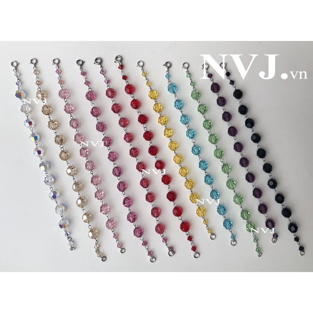Chuỗi vòng tay 10 hạt tròn pha lê Swarovski size 8ly, nhiều màu tùy chọn, khóa bạc 925