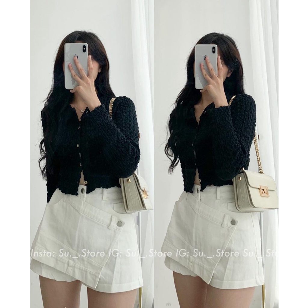 áo croptop cổ v dài tay vải nhăn thời trang