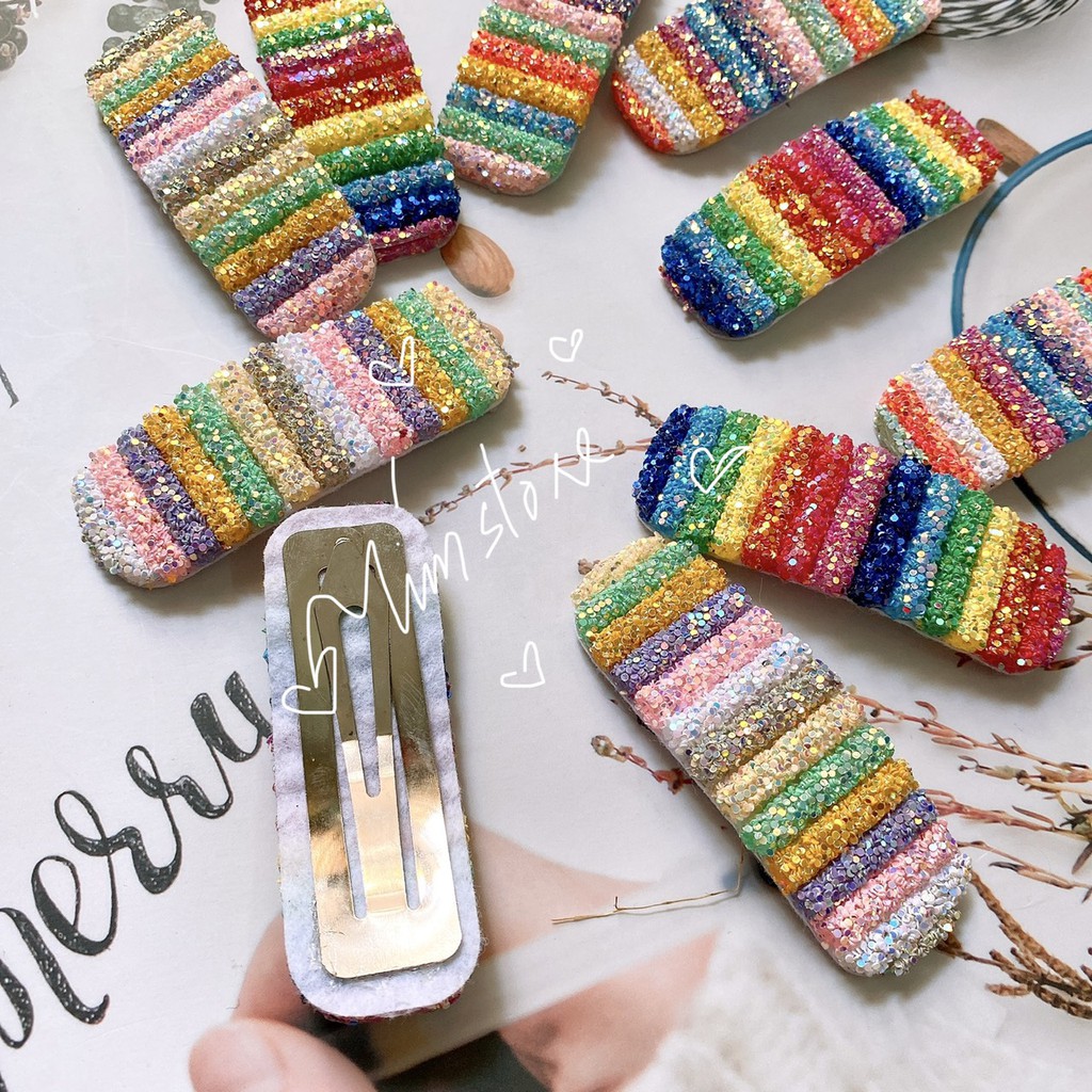 {Ảnh thật} KẸP BẤM CẦU VỒNG, KIM TUYẾN, LOẠI TO, HOT TREND, PHONG CÁCH ULLZANG