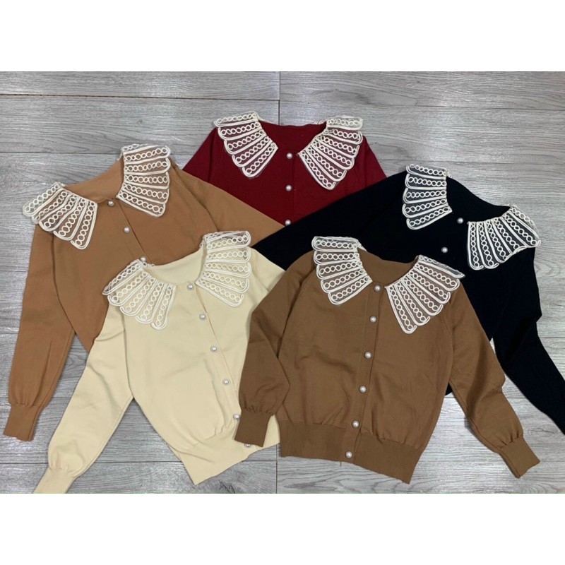 Áo len cổ sen ren dài tay bo chun siêu đẹp AL2014 - NhiNhi Shop