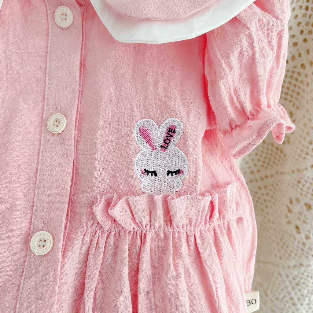 Váy hè cộc tay thêu thỏ cho bé gái 8-21kg (1-6 tuổi )