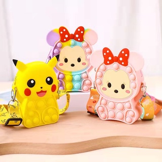 Disney Minnie Pop it Fidget Túi đeo vai kiểu nhấn bong bóng giảm căng thẳng dùng đựng tiền xu cho bé