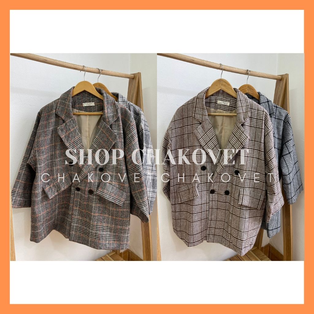 Áo blazer dạ kẻ nữ 2 lớp AD8122, kiểu áo vest khoác ngoài 4 cúc form rộng túi nắp đẹp sang chảnh style hàn quốc | BigBuy360 - bigbuy360.vn