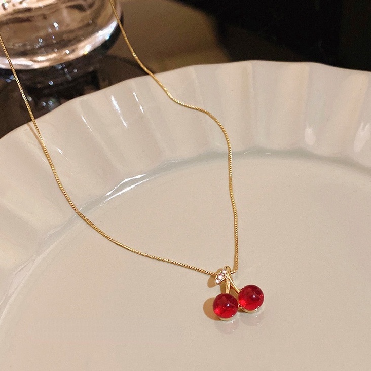Vòng cổ Mặt Quả Cherry Đỏ Rượu Vang Sang Trọng