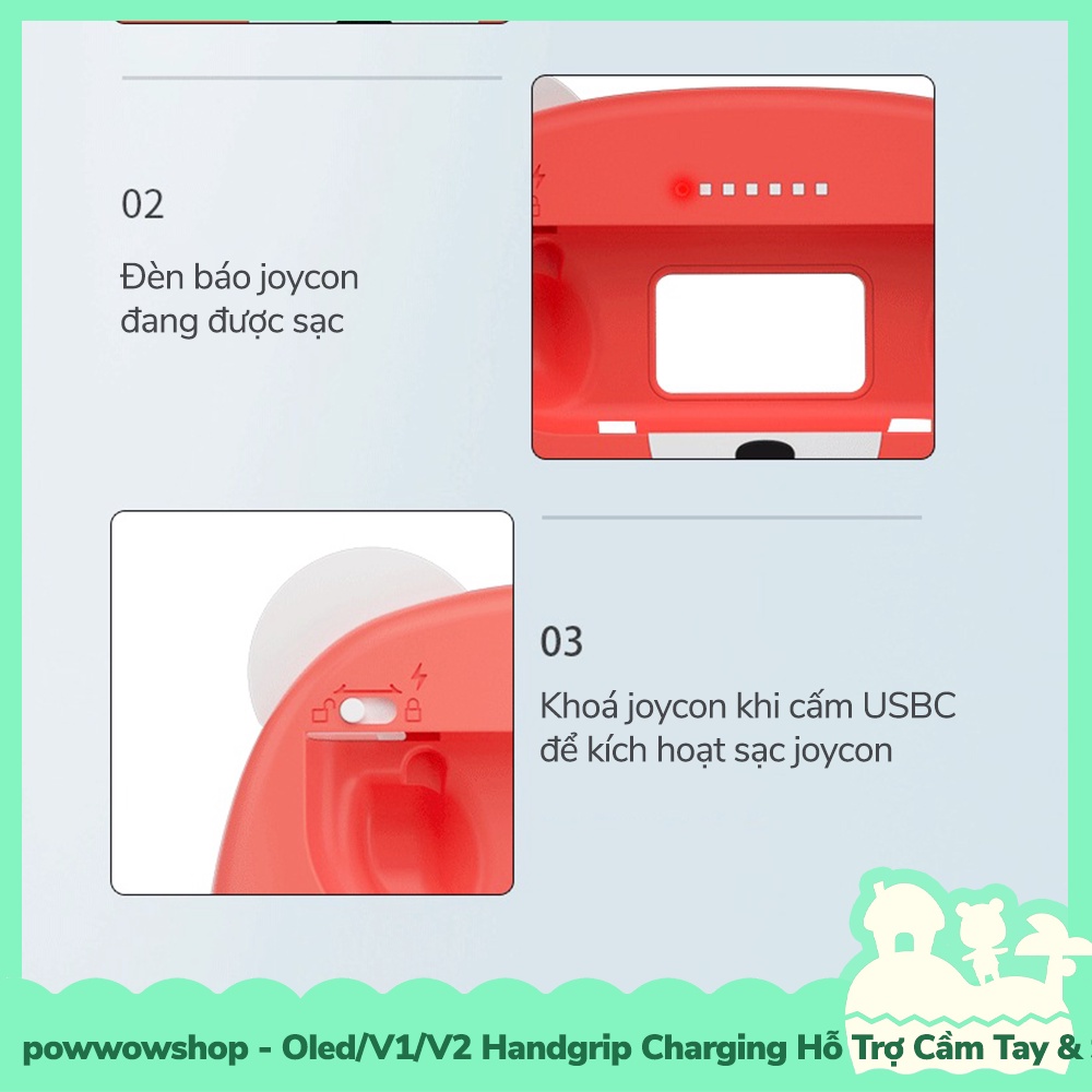 [Sẵn VN - Hỏa Tốc] Oled/V1/V2 Handgrip Charging Hỗ Trợ Cầm Tay &amp; Sạc Cho Joycon Nintendo Switch Dog Face