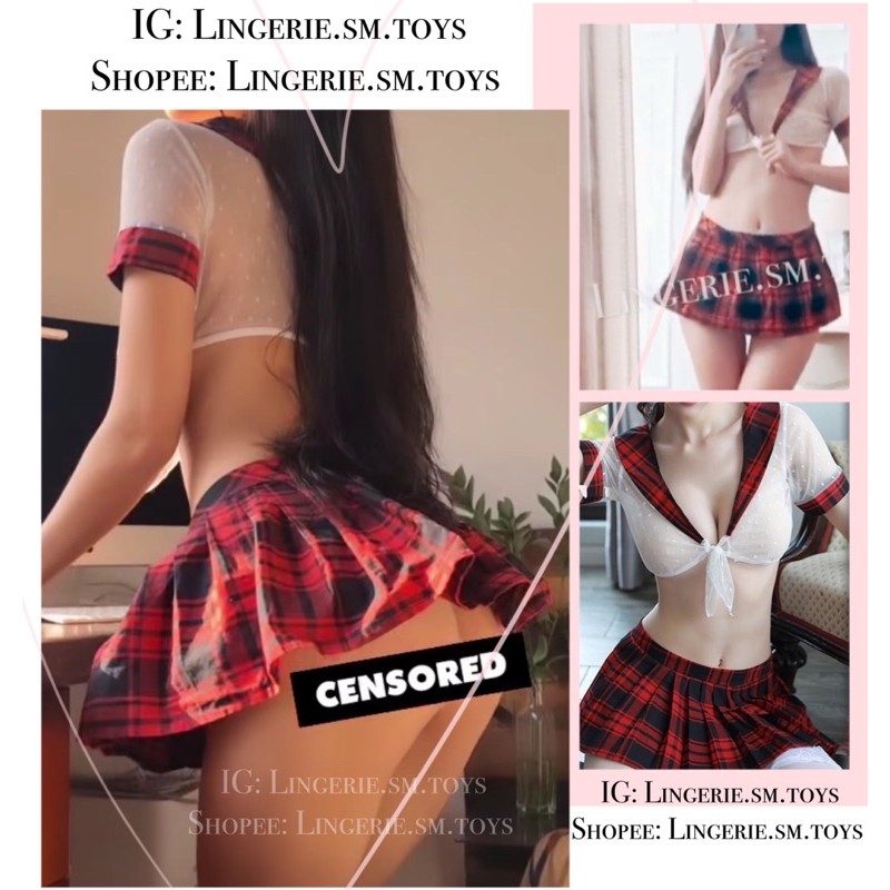 ME1057 COSPLAY HỌC SINH VÁY KẺ ĐỎ / ÁO XUYÊN THẤU GỢI CẢM / COSPLAY SEXY