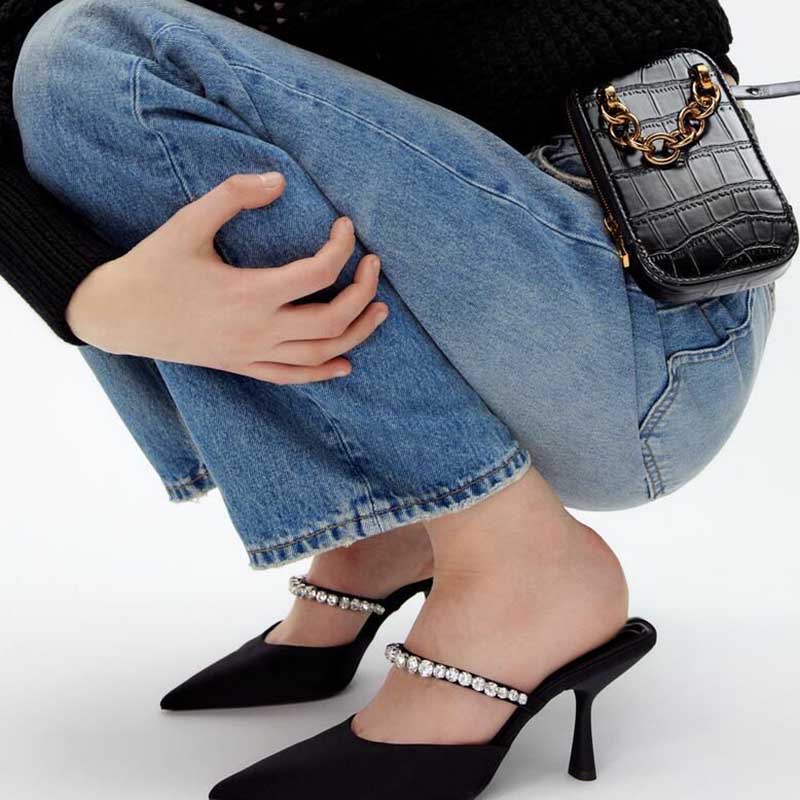 Giày Cao Gót Mũi Nhọn Đính Đá Trang Trí Lấp Lánh Thời Trang Cho Nữ Size 35-42