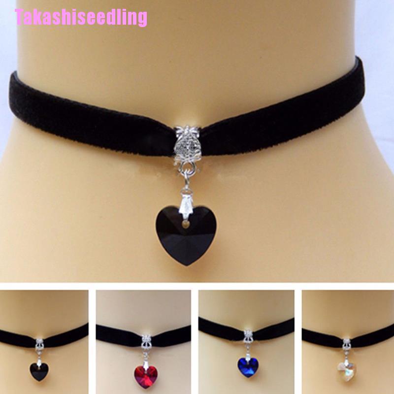 1 Vòng Cổ Choker Dây Nhung Mặt Trái Tim Đính Đá Phong Cách Gothic Cổ Điển 80