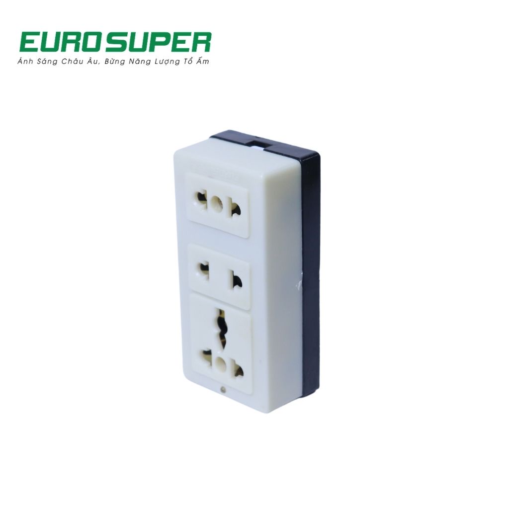 Ổ Cắm Điện Đa Năng EUROSUPER Chống Giật, Siêu Chịu Tải Với 3 Cửa A3S Đế Màu Đen C22E