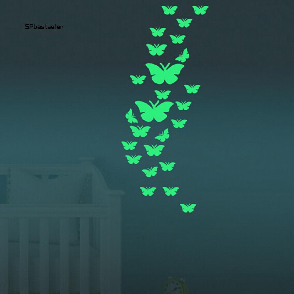 Bộ 12 miếng dán dạ quang trang trí tường phòng ngủ hình bướm bằng nhựa 43-75mm