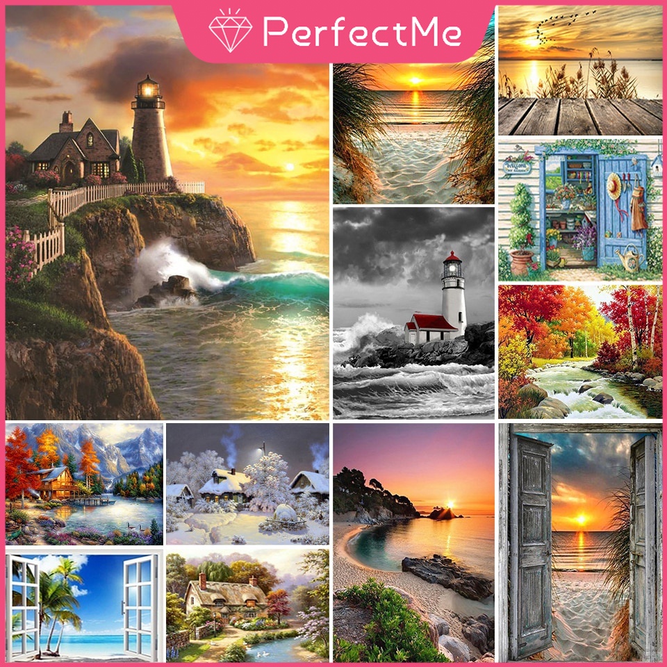 Bộ tranh đính đá 5D họa tiết hoàng hôn độc đáo kích thước 30x40cm DIY dùng trang trí