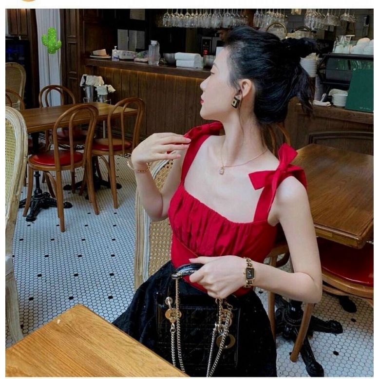 Áo 2 dây cột nơ vai ngắn tay xinh xắn PC