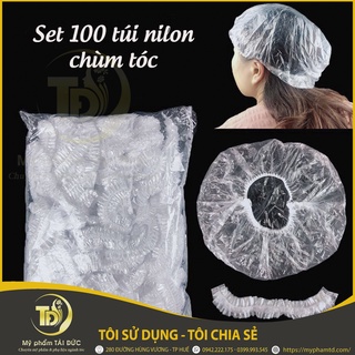 Mũ nilon trùm đầu túi gấu đa năng set 100 cái dùng ủ tóc hấp dầu dưỡng tóc tại nhà, salon tóc