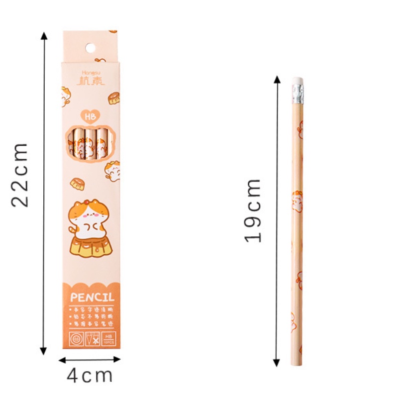 Hộp 10 bút chì HB RUIXIANG họa tiết hoạt hình dễ thương kèm cục tẩy cao su tiện dụng cho học sinh