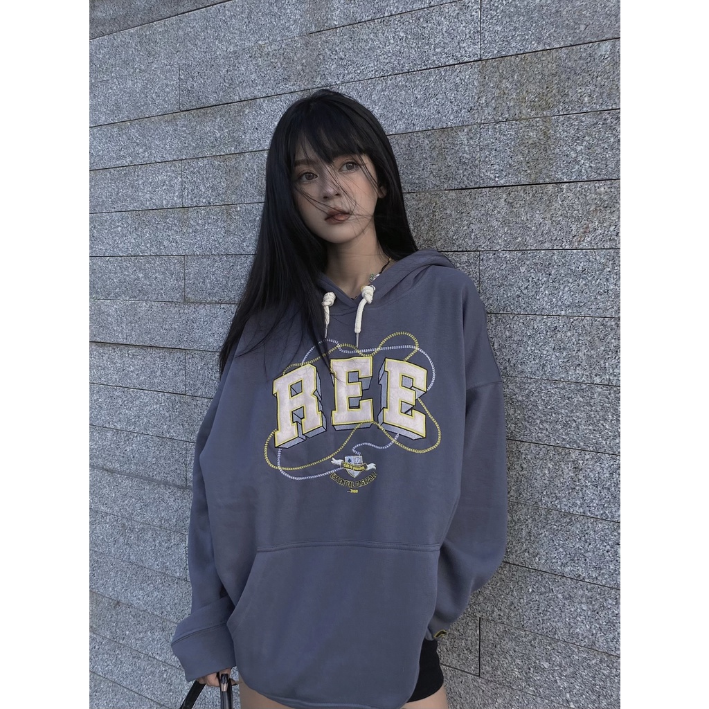 LOCAL BRAND REE - ÁO HOODIE BASIC THÊU DA MÀU XÁM