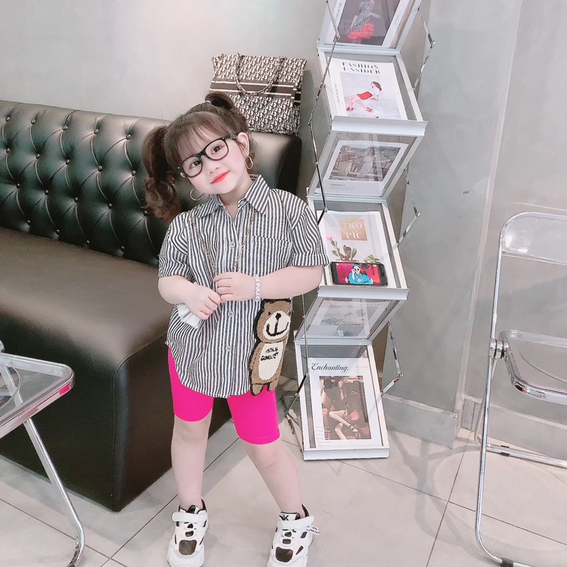 bộ sơ mi hình gấu sành điệu cho bé gái từ 10 đến 40kg