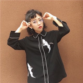 Áo sơ mi thêu chim hạc