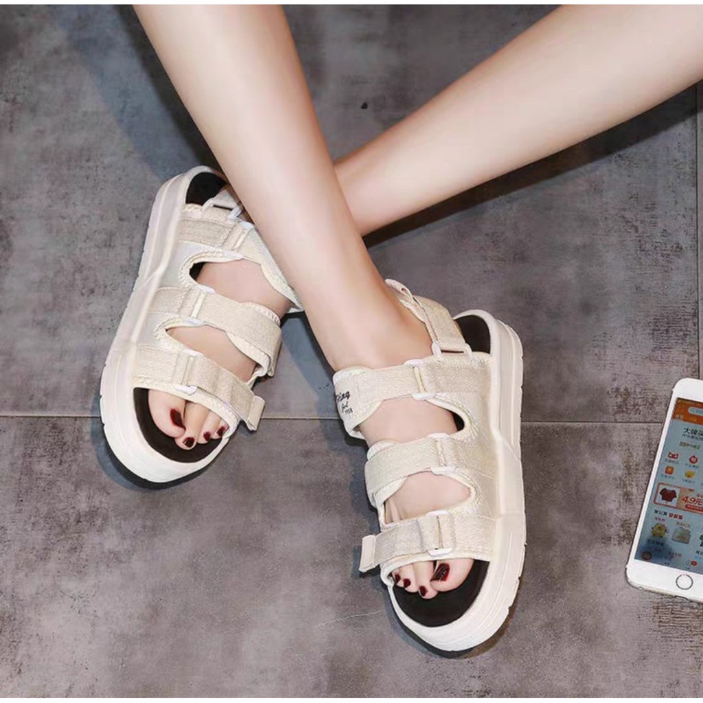 Sandal Nữ Đi Học Unisex Nam Nữ Fitting C49 - Mery Shoes,Sandal Nam Nữ Học Sinh ULZANG 3 Quai Ngang Đế Êm.